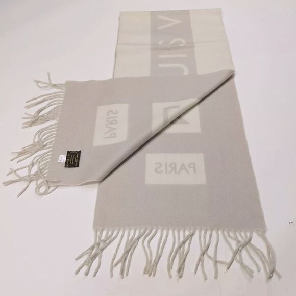Auth Louis Vuitton Neutrals White / Ivory Gray / Beige Cashmere Baroda Scarf - Picture 7 of 7